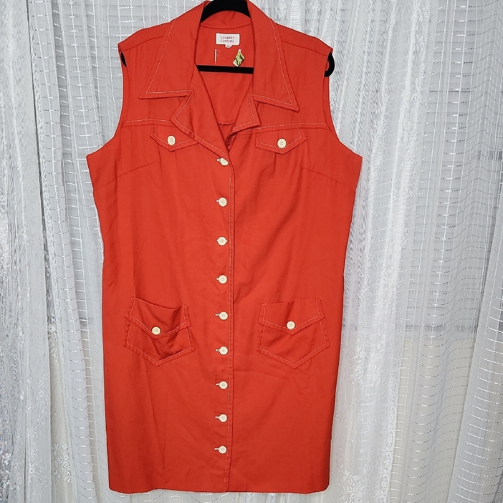 Vintage Midcentury Lane Bryant "Country Customs" Red Sleeveless Western Dress 26